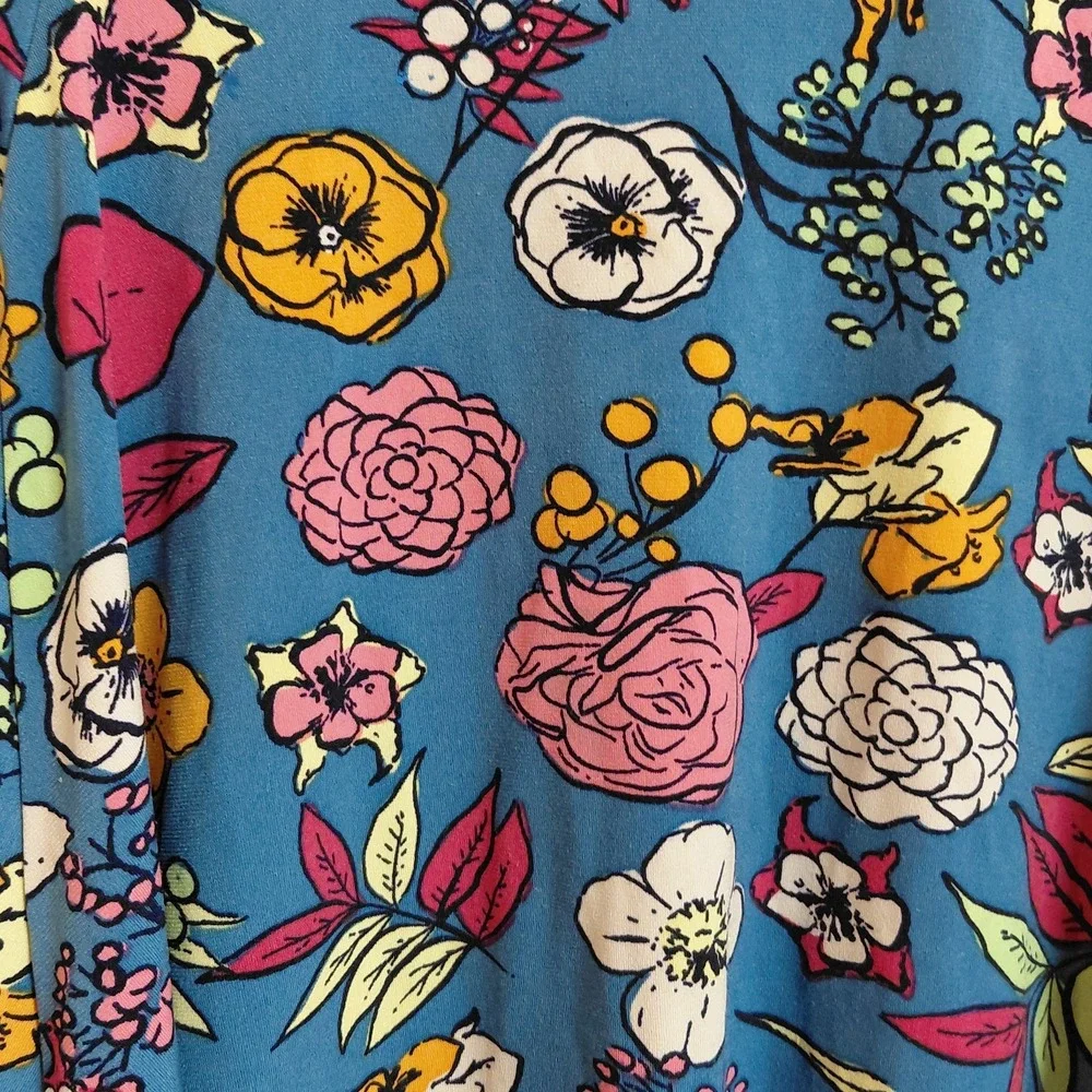 LuLaRoe Girls Scarlett Dress Size 4 Blue Multicolor Floral High Low Short Sleeve